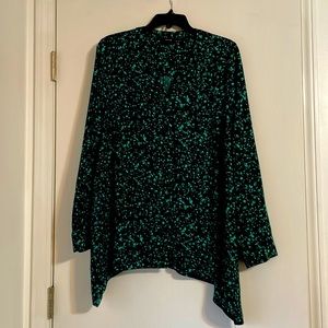 Apt.9 Women’s 0X size Deep Green and Mint long sleeve blouse with button front